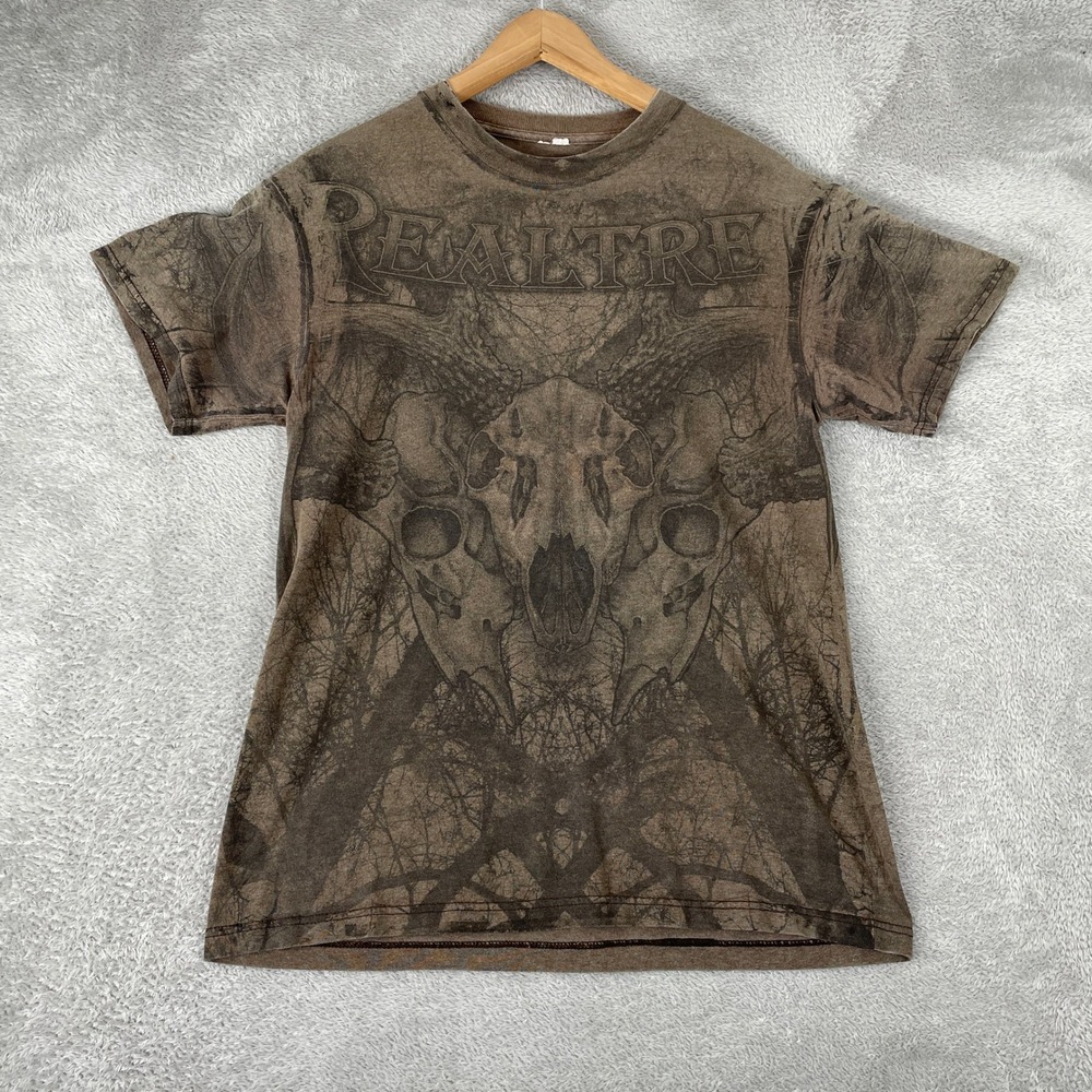 Realtree Shirt Mens Medium Brown Deer Skull All Over Print Camo Vintage Y2K